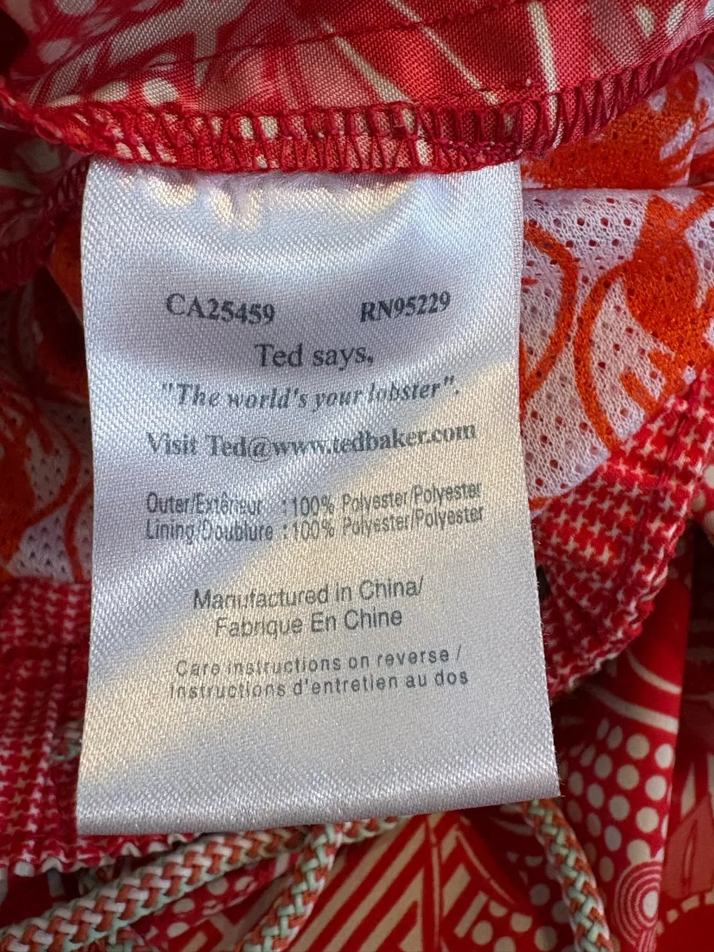 Ted Baker London Lobster Print Swim Trunks Men’s Size 6 US XL Red Orange